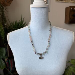 Womens Blue Fluorite Stone Chips Beaded Fashion Necklace